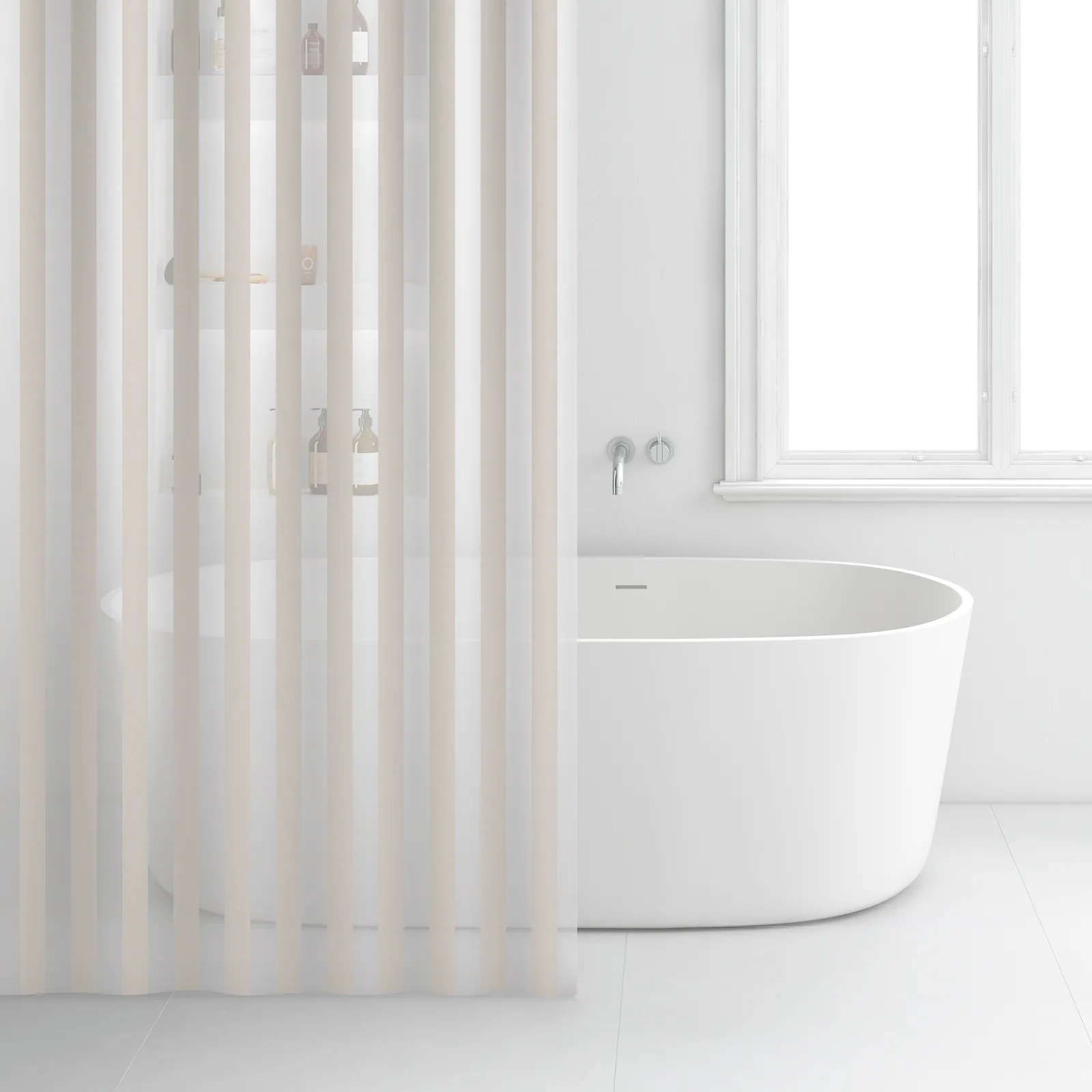 Rayen Rideau de salle de bain - 180 x 200 cm - Blanc&beige 2350.18