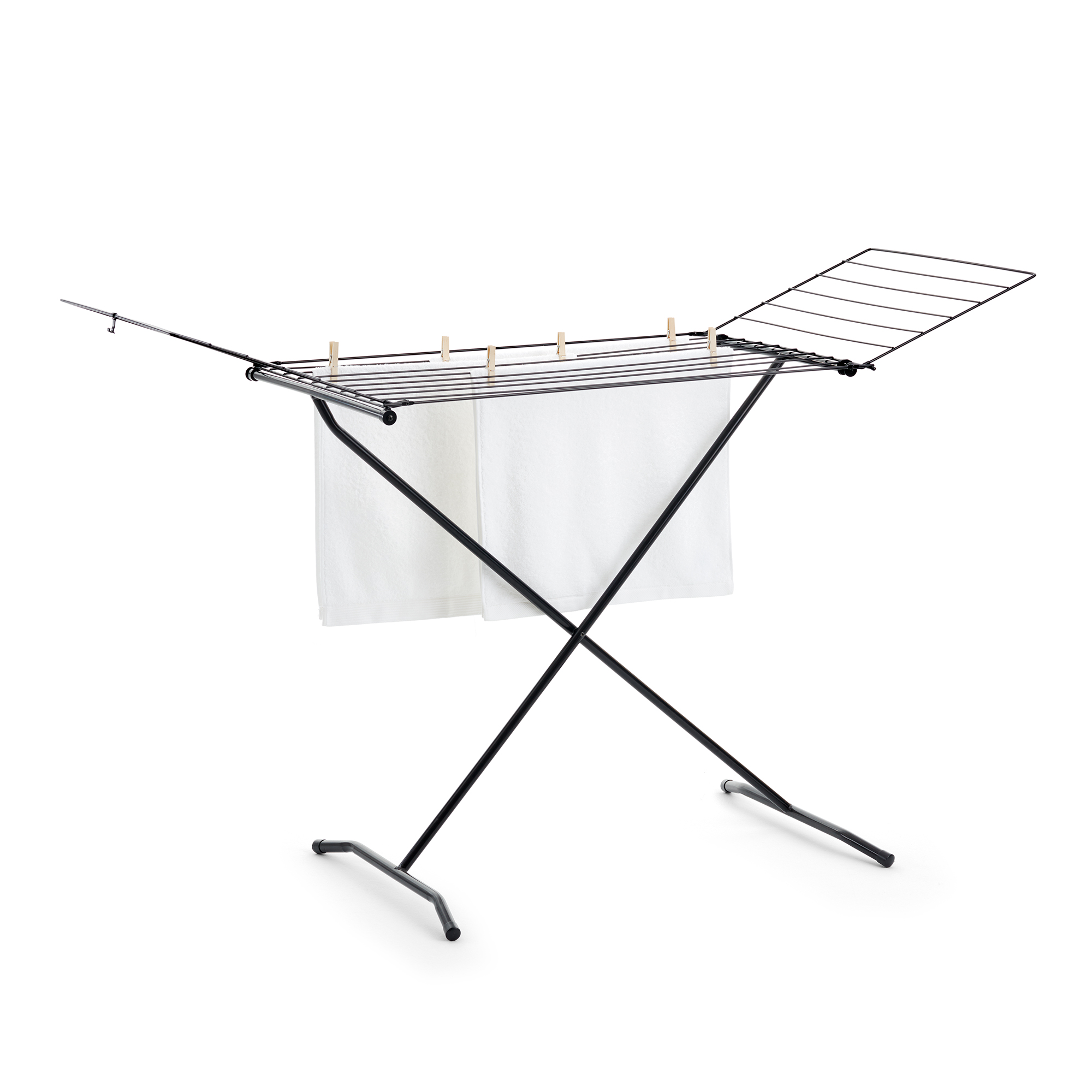 Étendoir à ailes rabattables en acier inoxydable – 162 x 57,5 x 104,5 cm – 0332 – Noir