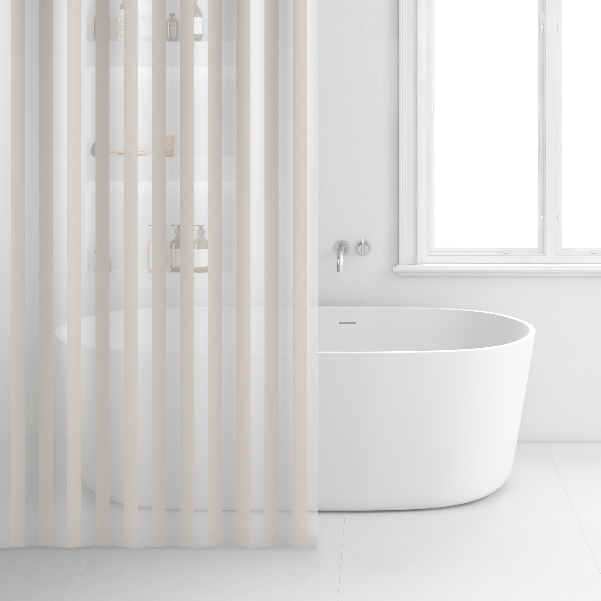 Rayen Rideau de salle de bain – 180 x 200 cm – 2350.18 – Blanc&beige